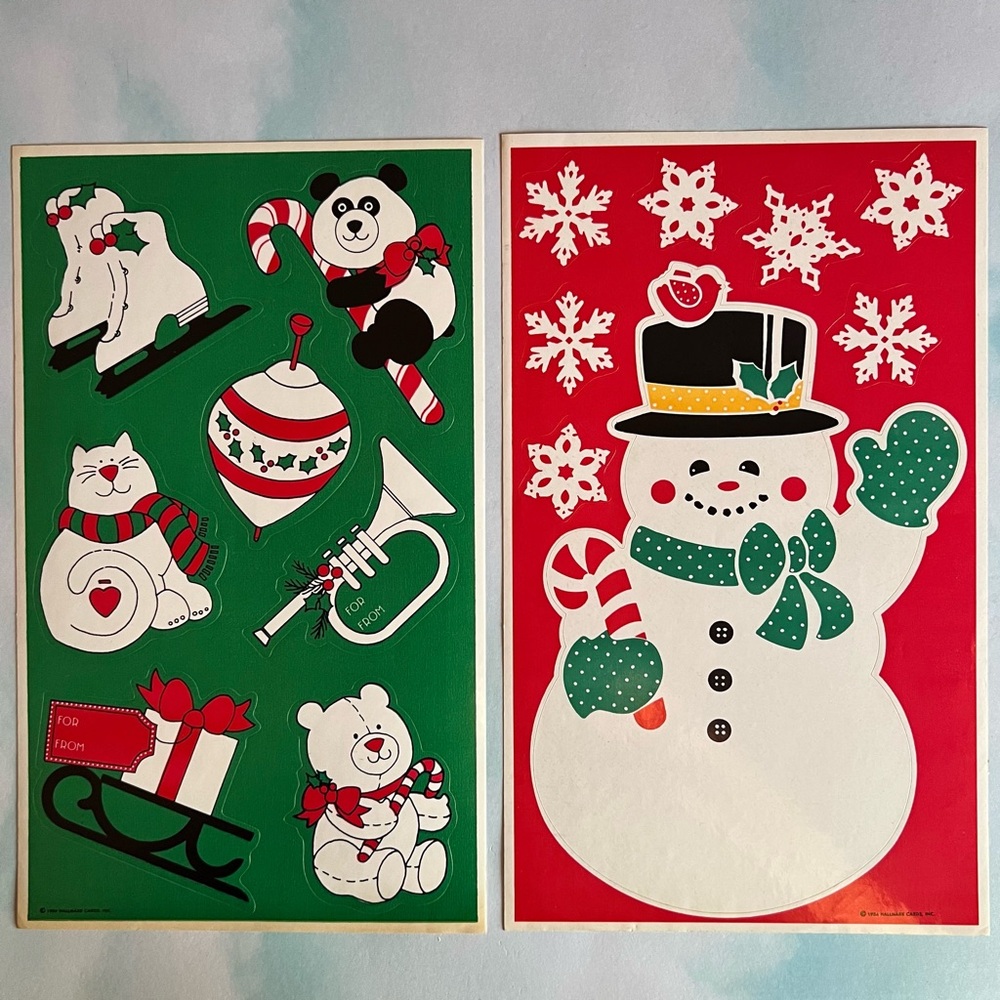Vintage Hallmark 1984 Christmas Holiday X-Large Sticker Sheets 2 piece Lot RARE